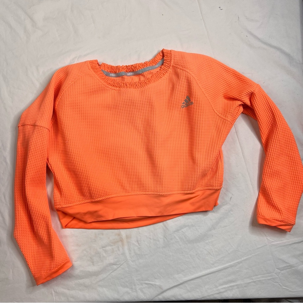 Adidas Original Crop Sweatshirt Womens L Long Sleeve Orange L040323